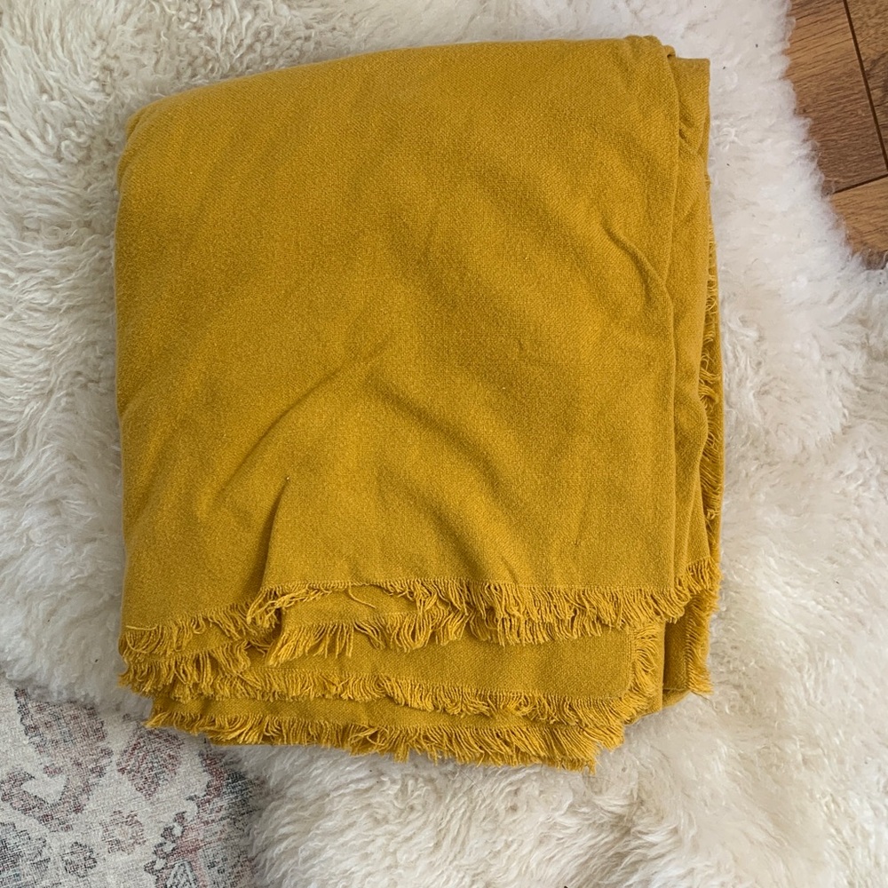 Vintage Mustard Fringe Throw Blanket